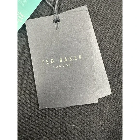 Ted Baker Sweater Mens 2XL Black Wool V Neck Textured Detail Lightweight NWT - Picture 4 of 16